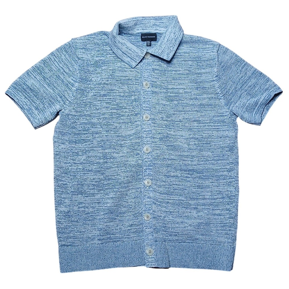 Club Monaco Knit Polo Shirt Mens Small‎ Blue Space Dye Button Up Short Sleeve